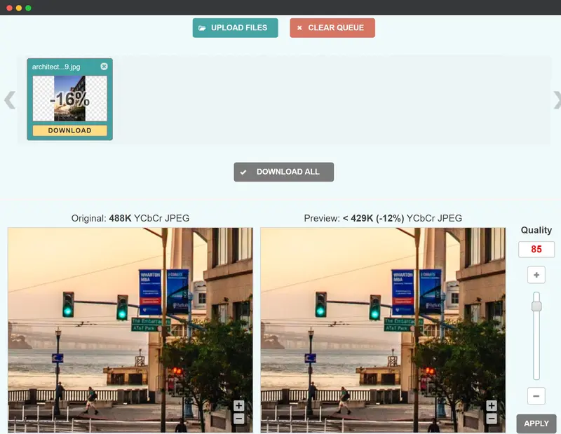 convert JPEG to Progressive JPEG using Optimizilla