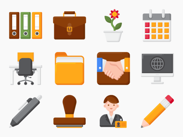 75 Office and Office Supplies Icon Set - Flat Icons