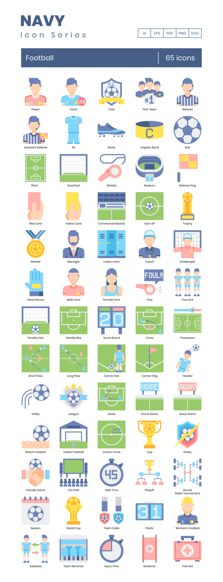 65 Football World Cup Icon Set - Flat Icons