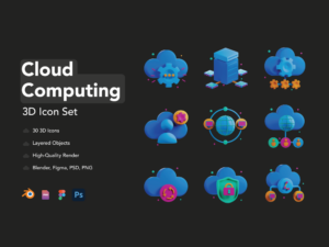 3D Cloud Computing Icon Set - Flat Icons