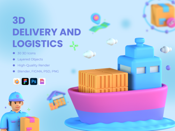 3D Delivery and Logistics Icon Set - Flat Icons