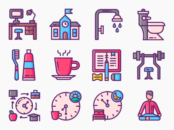 85 Everyday Life (Daily Routine) Icon Set - Flat Icons