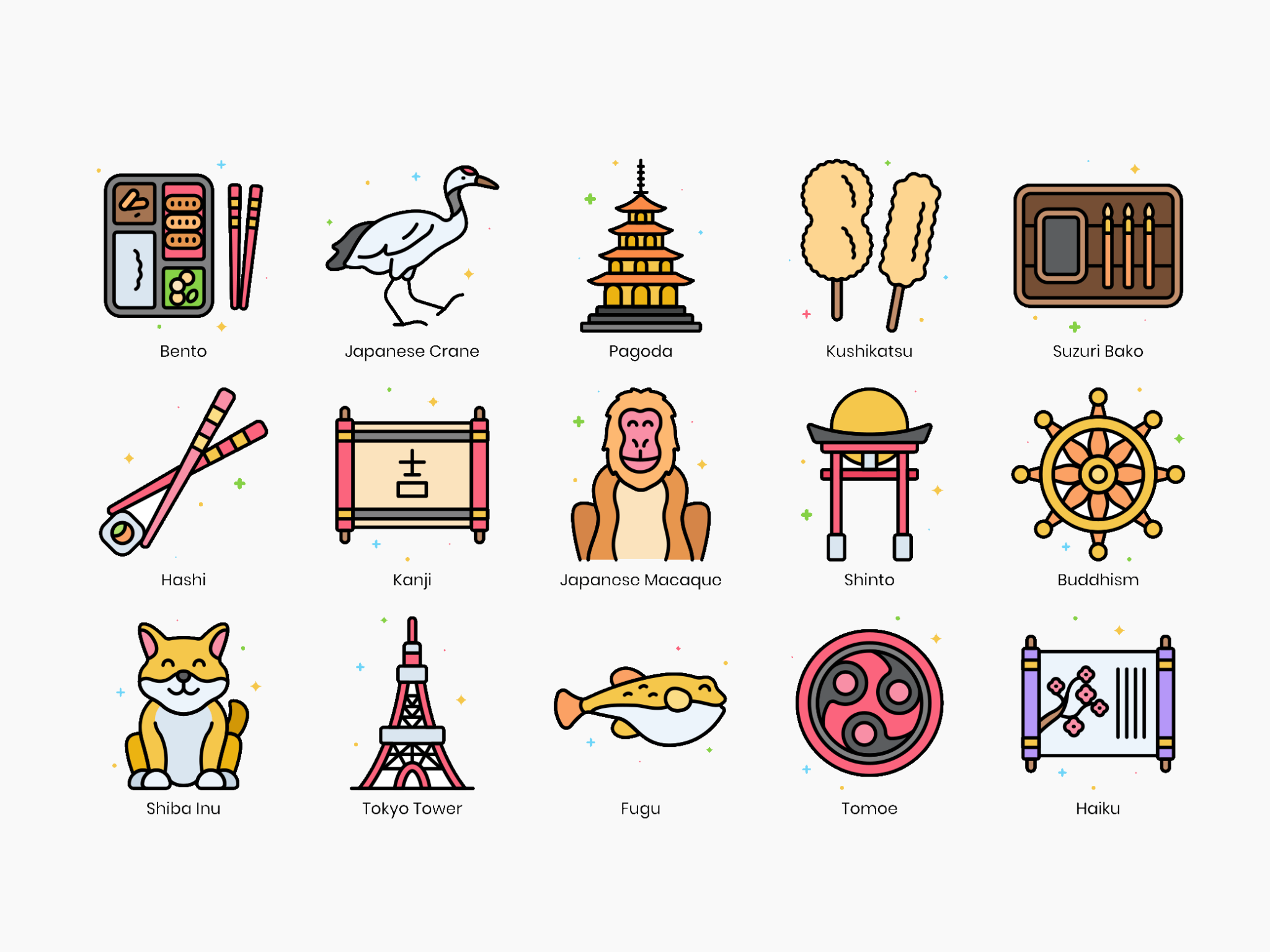 75 japan icon set flat icons