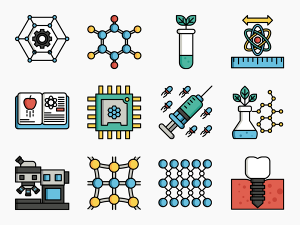 60 Nanotechnology Icon Set - Flat Icons
