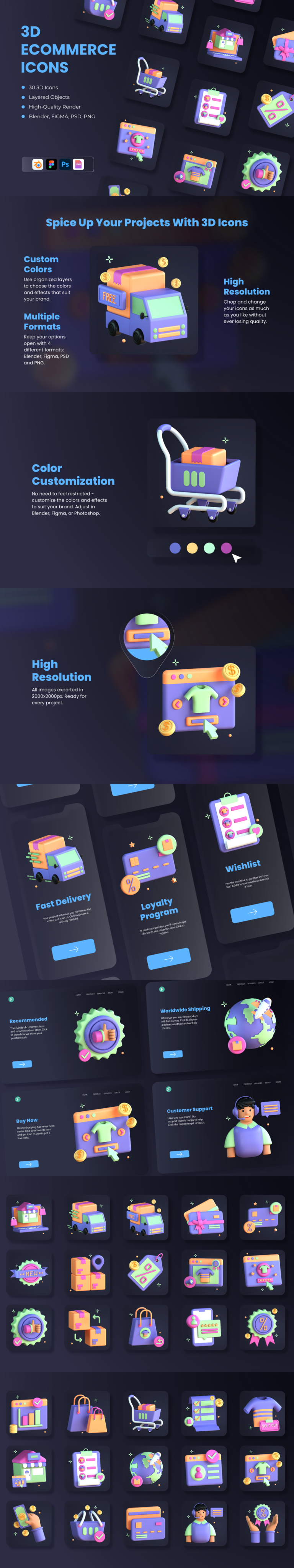 3D eCommerce Icon Set - Flat Icons