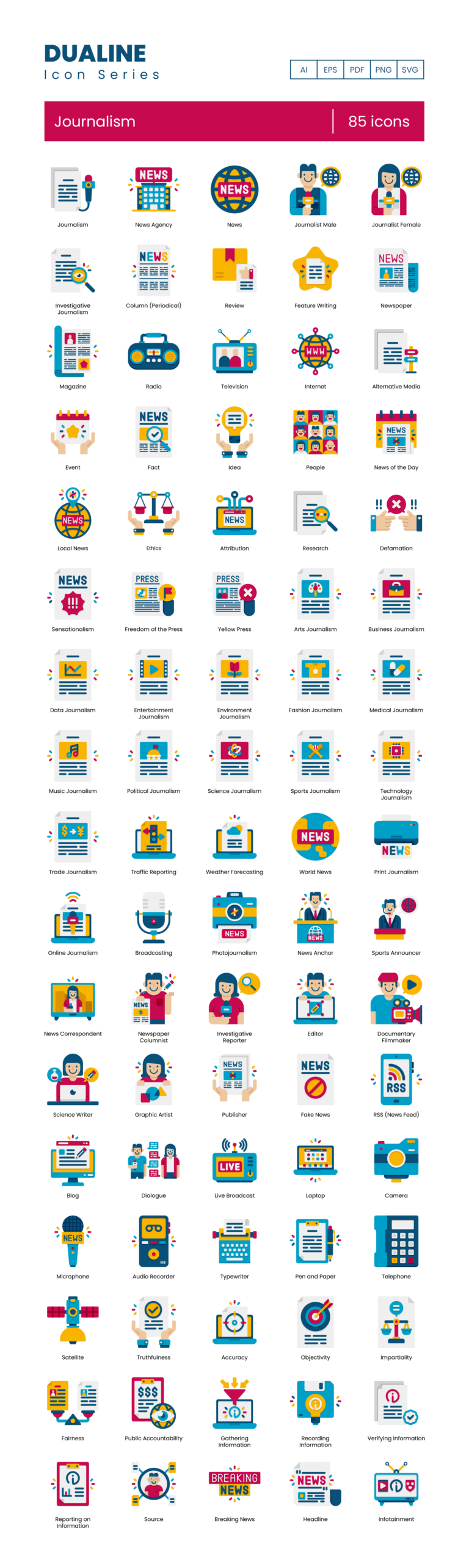 85 Journalism Icon Set - Flat Icons