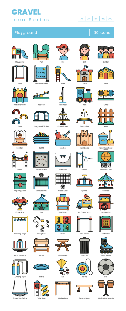 60 Playground Icon Set - Flat Icons