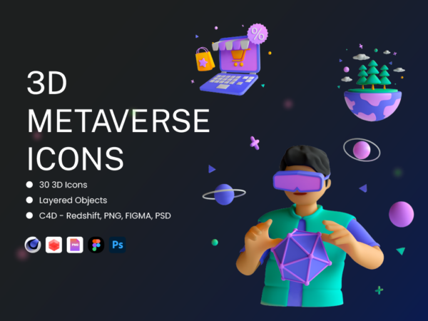 3D Metaverse Icon Set - Vol 1 - Flat Icons