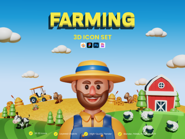 3D Farming Icon Set - Flat Icons