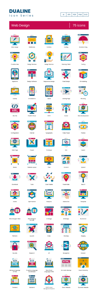 75 Web Design Icon Set - Flat Icons