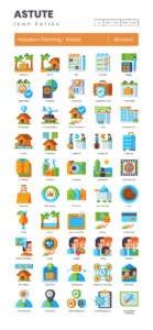 50 Vacation Planning - Resort Icon Set - Flat Icons