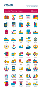 50 Vacation Planning - Cruise Icon Set - Flat Icons