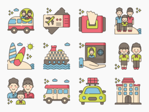 50 Vacation Planning - Family Trip Icon Set - Flat Icons