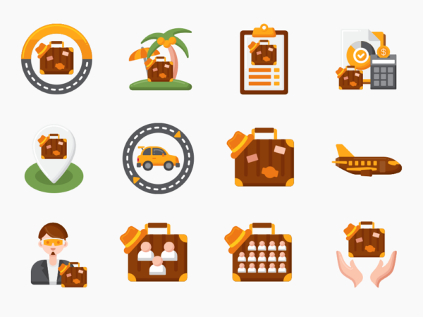 50 Vacation Planning - Guys Trip Icon Set - Flat Icons