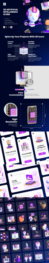 3D Artificial Intelligence Icon Set - Flat Icons