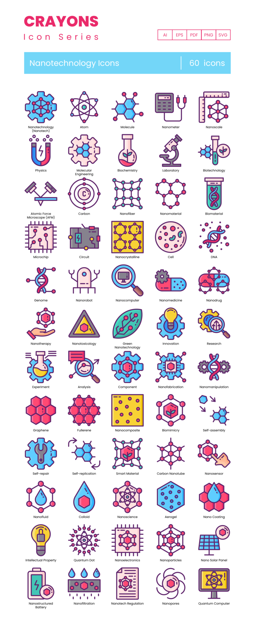 60 Nanotech Icon Set - Flat Icons