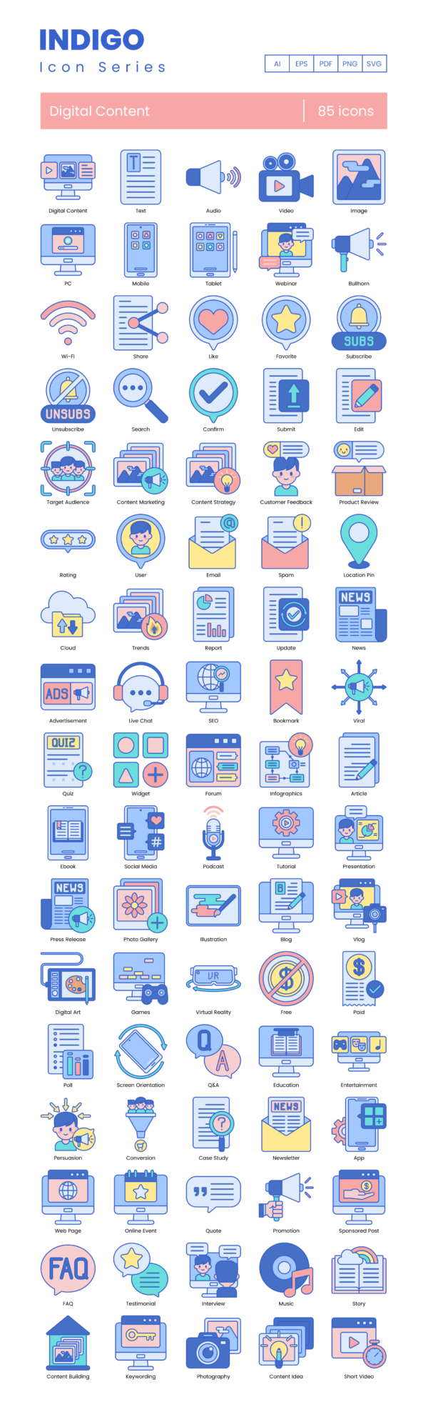 85 Digital Information Icon Set - Flat Icons