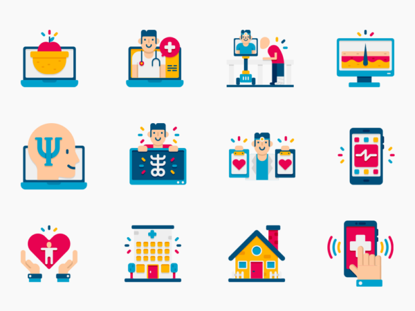 50 Telemedicine Icon Set - Flat Icons