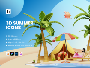 3D Summer Icon Set - Flat Icons