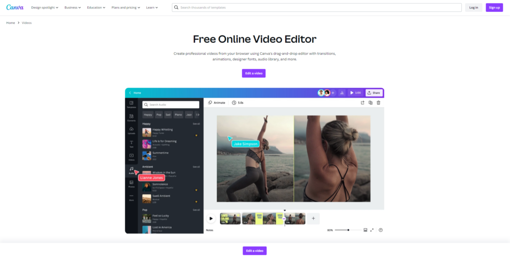 Canva video editor preview image