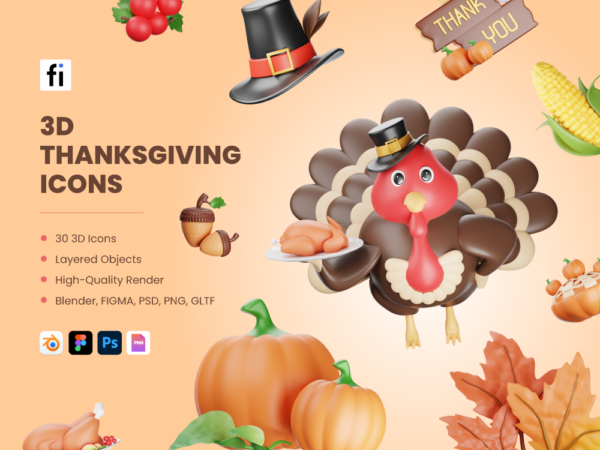 3D Thanksgiving Icon Set - Flat Icons