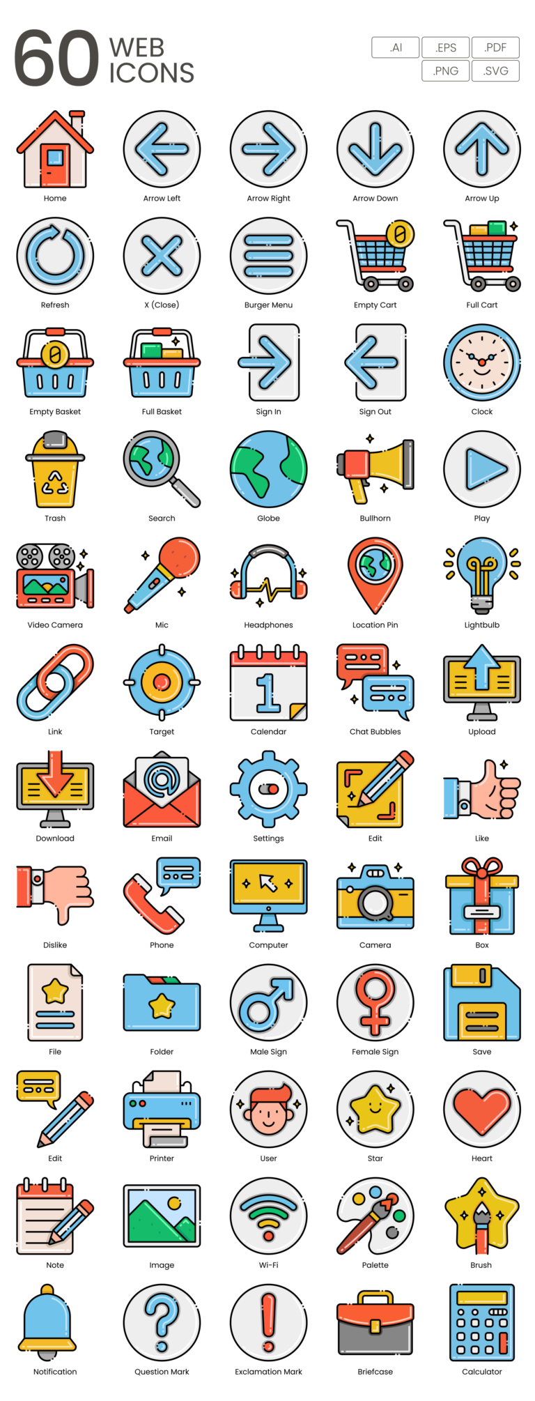 60 Web Icon Set - Flat Icons