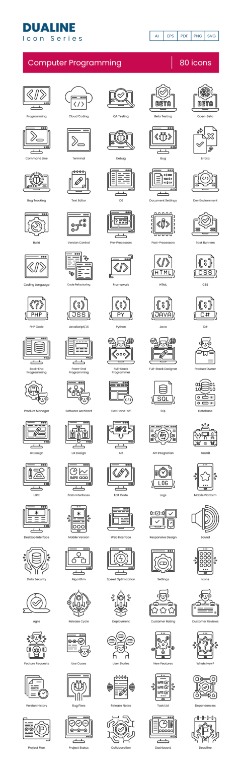 80 Coding Icon Set - Flat Icons