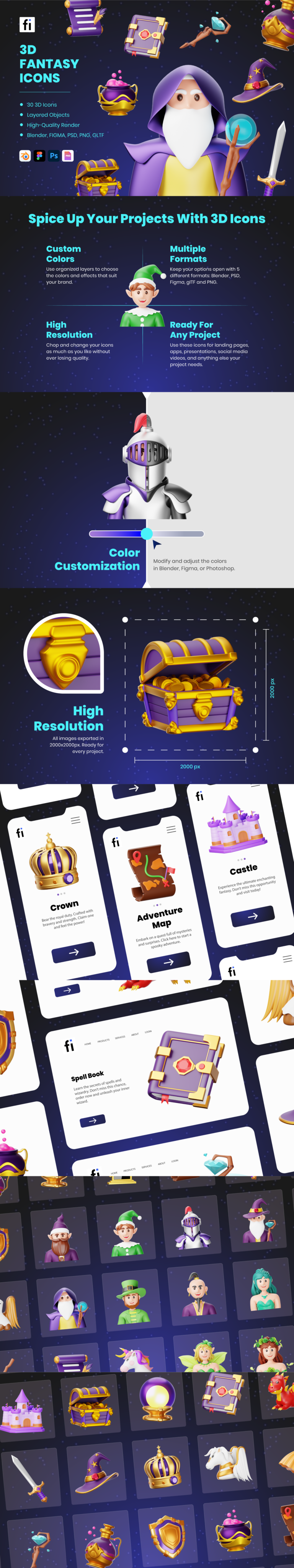 3D Fantasy Icon Set - Flat Icons