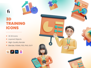 3D Training Icon Set - Flat Icons
