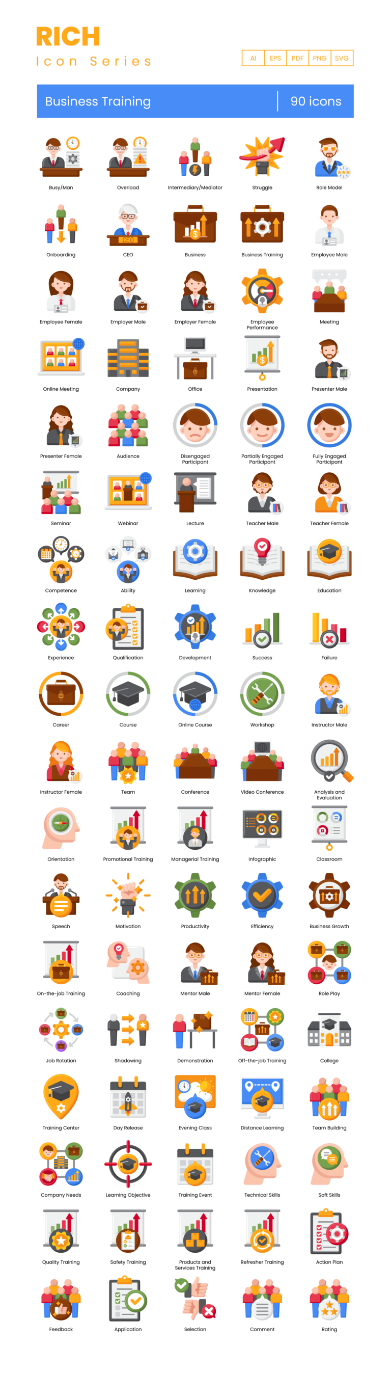90 Professional Development Icon Set - Flat Icons