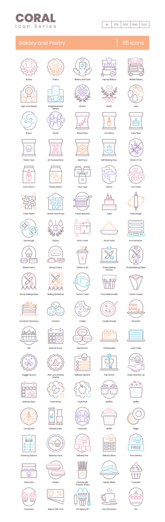 85 Pastry Shop Icon Set - Flat Icons