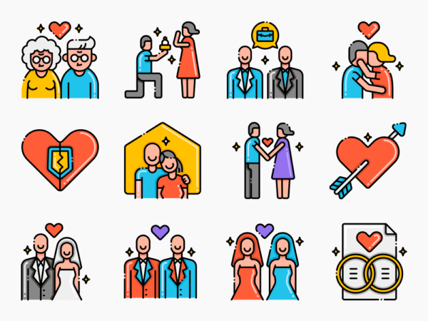 80 Interpersonal Connections Icon Set - Flat Icons