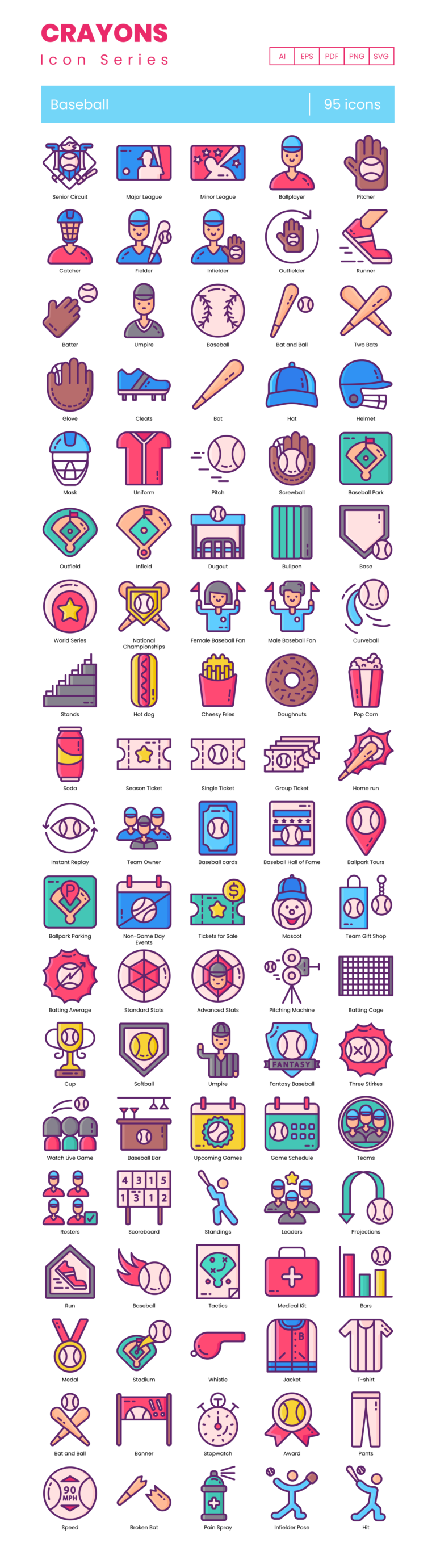 95 Baseball Icon Set - Flat Icons