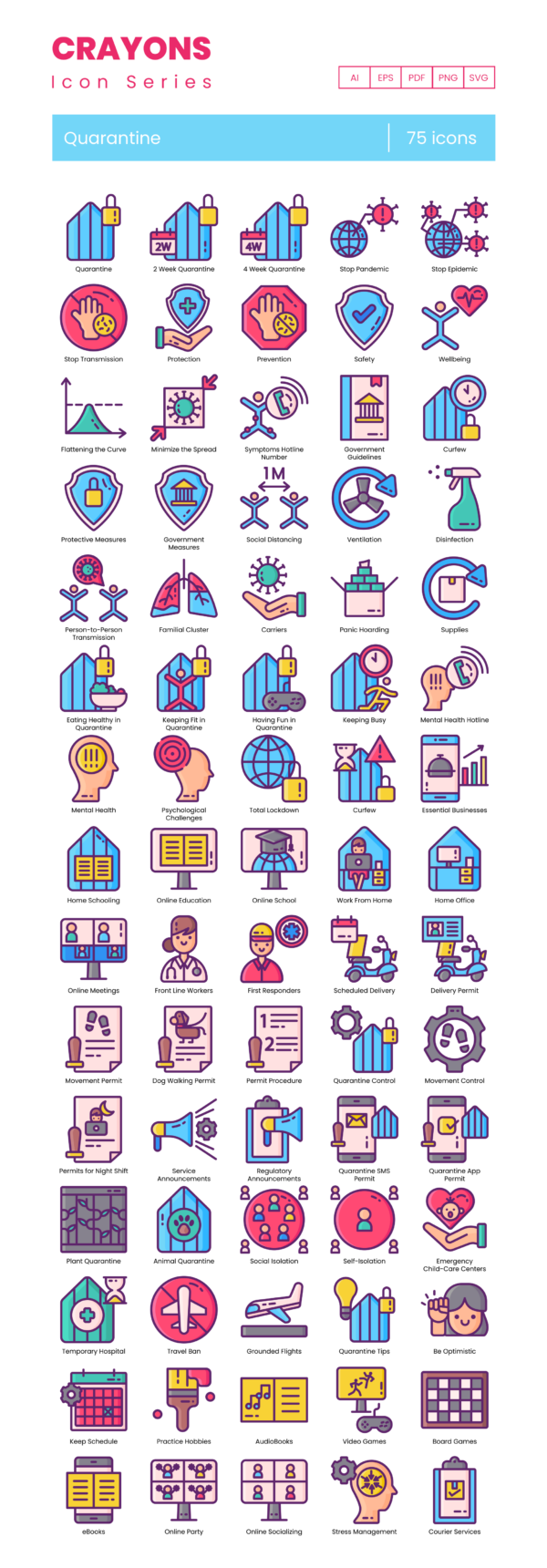 75 Lockdown Icon Set - Flat Icons