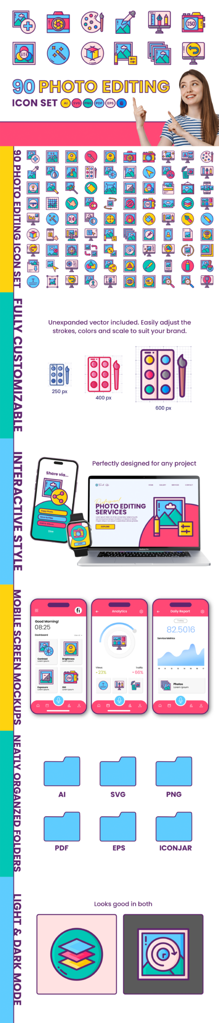 90 Photo Editing Icon Set - Flat Icons