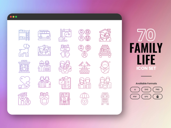 70 Domestic Life Icon Set - Flat Icons