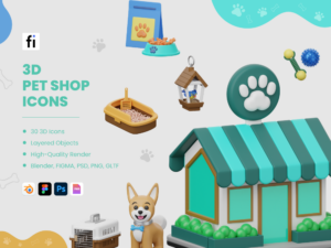 3D Pet Shop Icon Set - Flat Icons