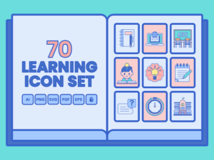 70 Study Icon Set - Flat Icons