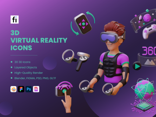 3D Virtual Reality Icon Set - Flat Icons