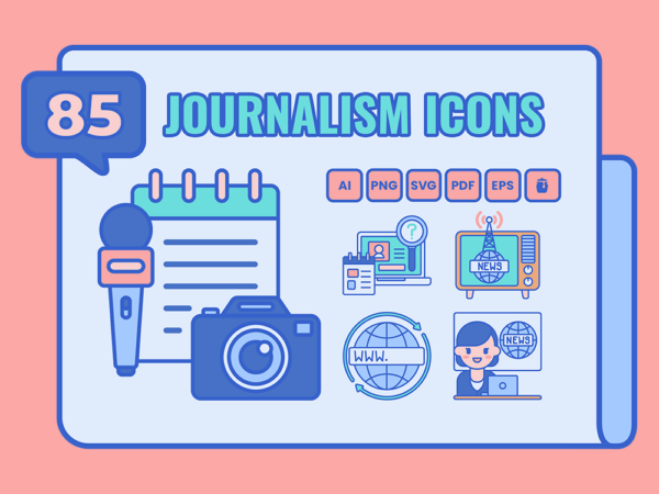85 Broadcasting Icon Set - Flat Icons