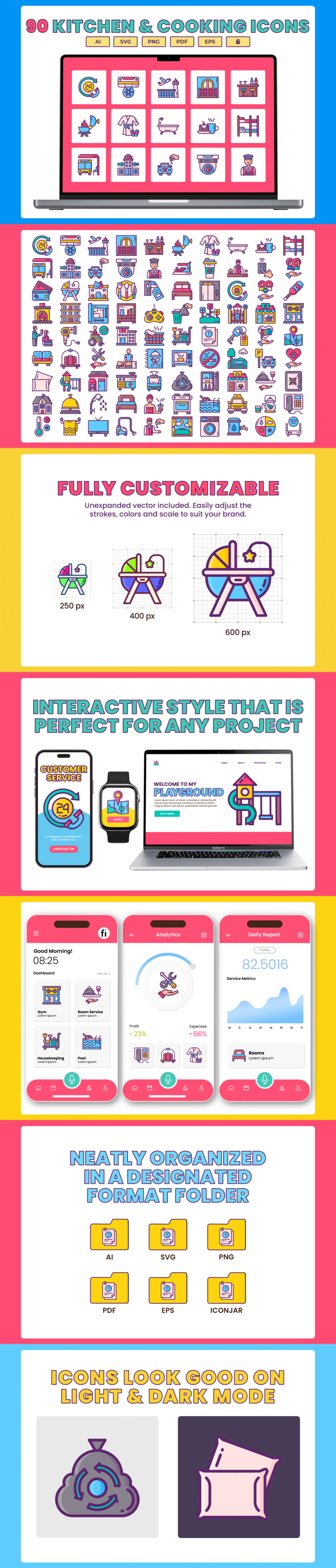 90 Amenity Features Icon Set - Flat Icons