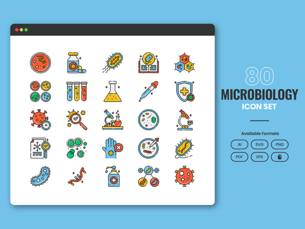 80 Bacteria and Viruses Icon Set - Flat Icons