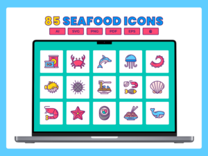 85 Shellfish Icon Set - Flat Icons