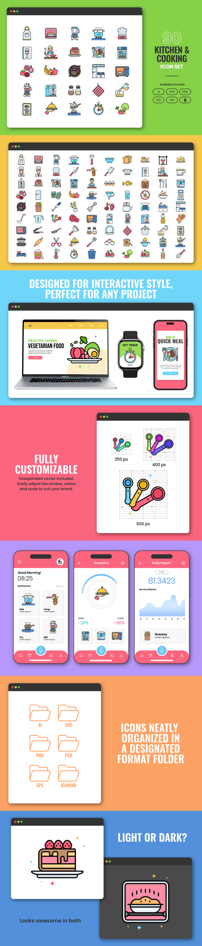 90 Food Prep Icon Set - Flat Icons