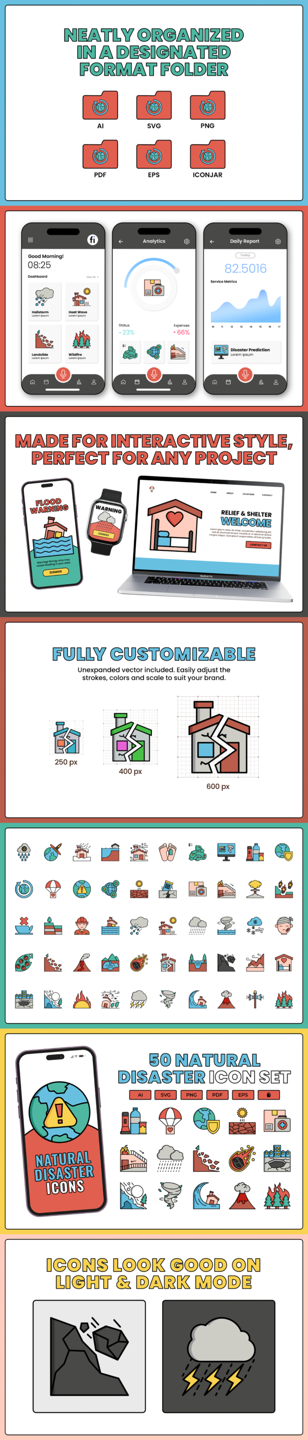 50 Natural Hazard Icon Set - Flat Icons