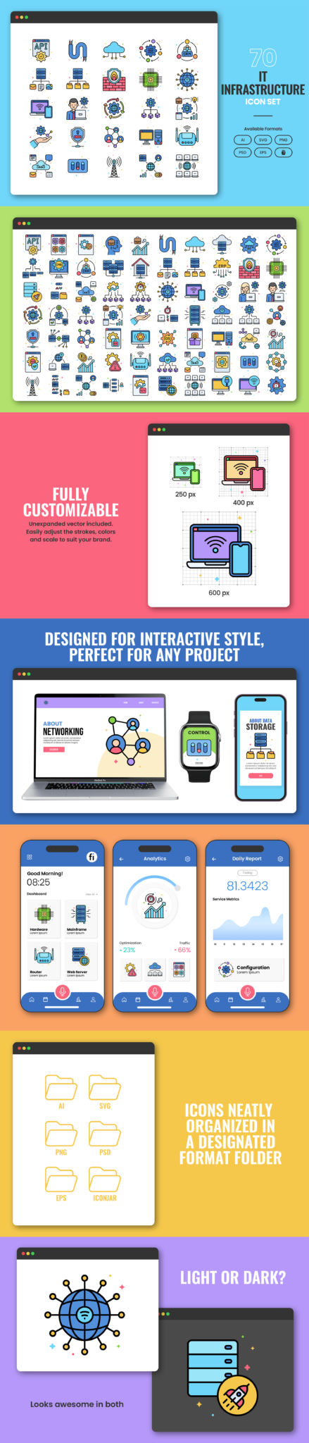 70 IT Infrastructure Icon Set - Flat Icons