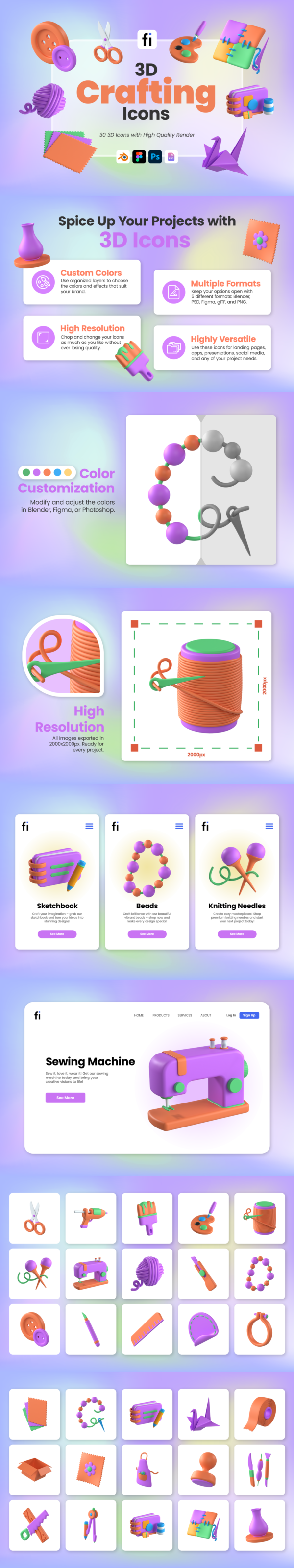 3D Crafting Icon Set - Flat Icons