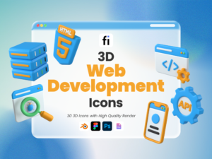 3D Web Development Icon Set - Flat Icons