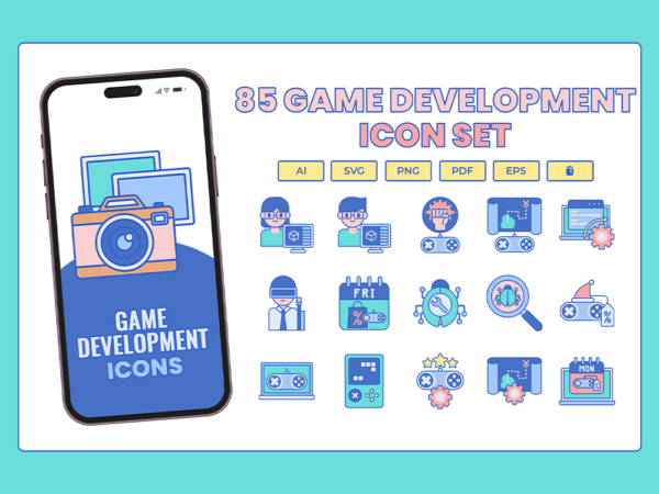 85 Game Development Icon Set - Flat Icons