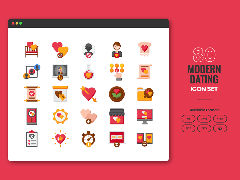 80 Virtual Love Icon Set Featured Image